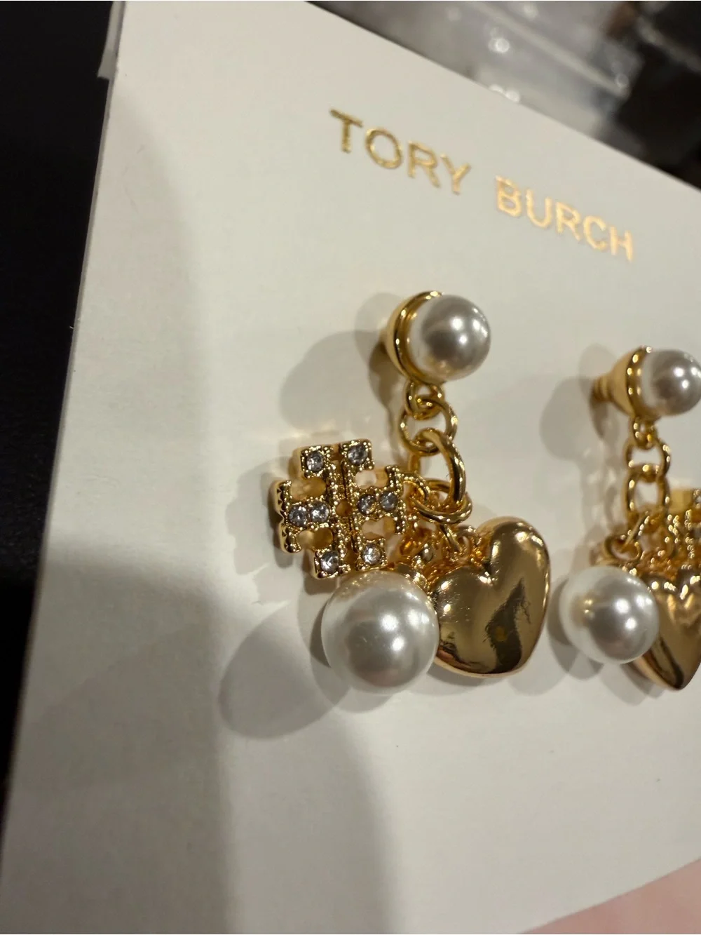 Tory Burch | Gold Plated Icon, Heart & Pearl Drop Earrings | Small